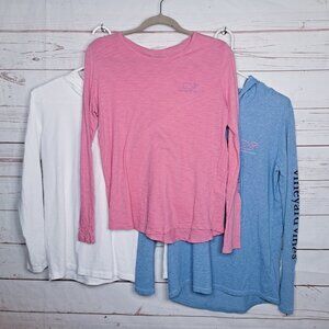Lot Set 3 Vineyard Vines Long‎ Sleeve Hood Shirts Edgartown Blue Pink White XS